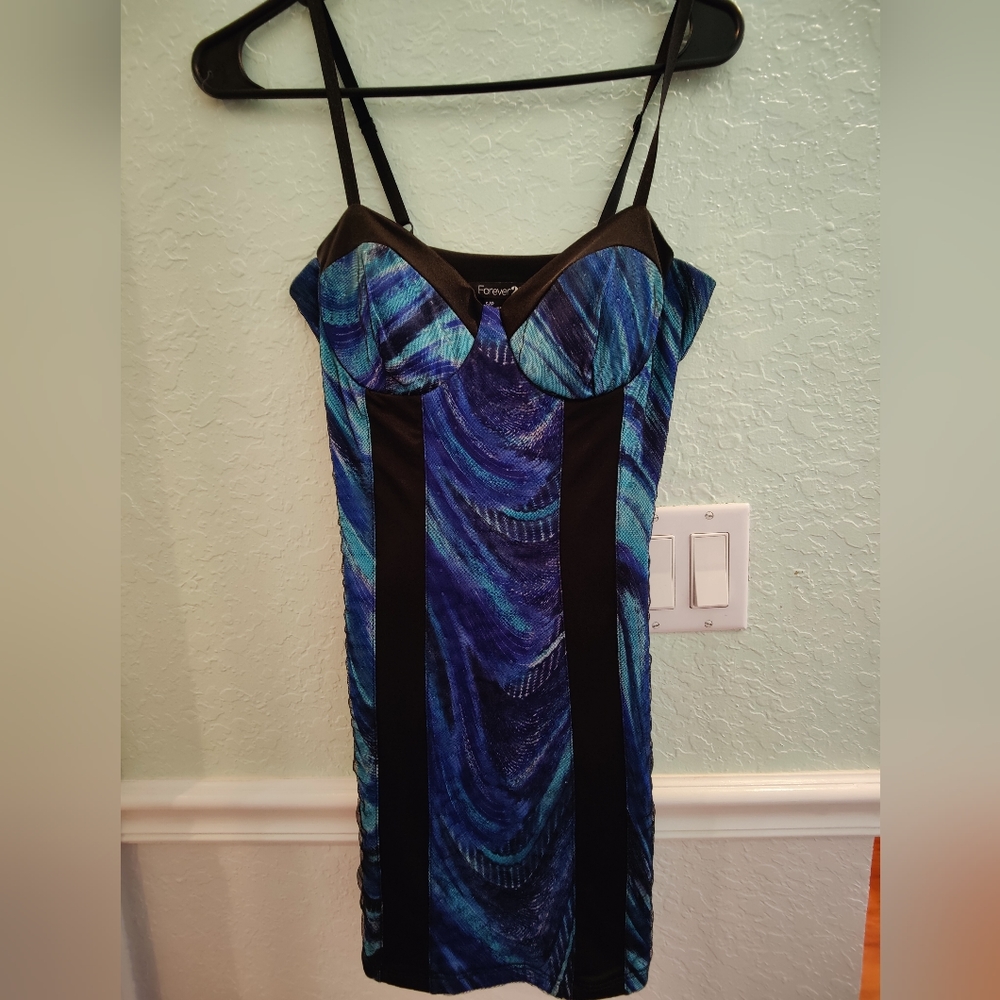 Blue and black mini dress